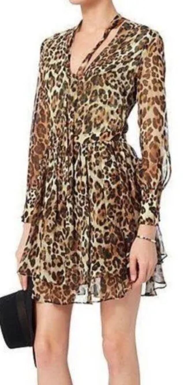 Intermix cheetah print sheer layered ruffled flowy long sleeved dress size small